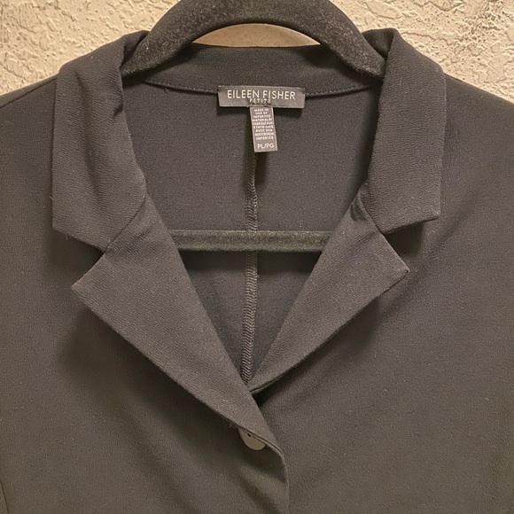 Eileen Fisher Black Stretch Three Button Long Sleeve Blazer Size Petite Large - Picture 3 of 10
